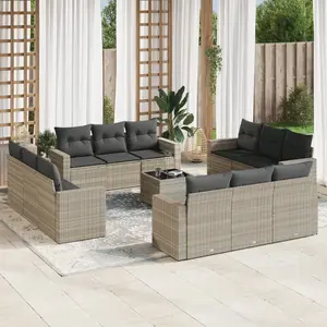 vidaXL Salon de jardin avec coussins 13 pcs gris clair résine tressée pas cher
