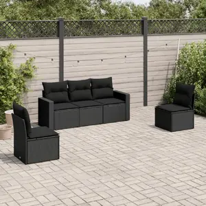 vidaXL Salon de jardin 5 pcs avec coussins noir résine tressée pas cher
