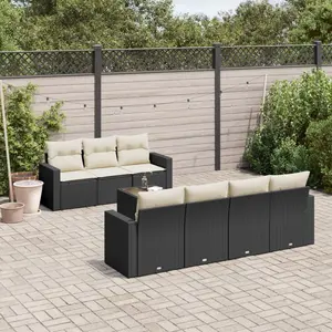 vidaXL Salon de jardin 8 pcs avec coussins noir résine tressée pas cher
