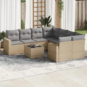 vidaXL Salon de jardin avec coussins 9 pcs beige résine tressée pas cher