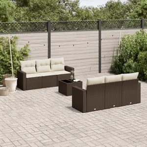 vidaXL Salon de jardin avec coussins 7 pcs marron résine tressée pas cher