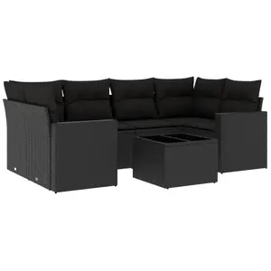 vidaXL Salon de jardin 7 pcs avec coussins noir résine tressée pas cher