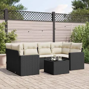 vidaXL Salon de jardin 7 pcs avec coussins noir résine tressée pas cher