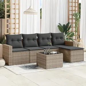 vidaXL Salon de jardin 6 pcs avec coussins gris résine tressée pas cher