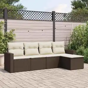 vidaXL Salon de jardin avec coussins 5 pcs marron résine tressée pas cher
