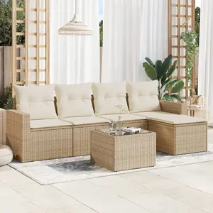 vidaXL Salon de jardin avec coussins 6 pcs beige résine tressée pas cher