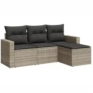 vidaXL Salon de jardin 4 pcs avec coussins gris clair résine tressée pas cher