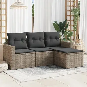 vidaXL Salon de jardin 4 pcs avec coussins gris résine tressée pas cher