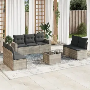 vidaXL Salon de jardin 8 pcs avec coussins gris clair résine tressée pas cher