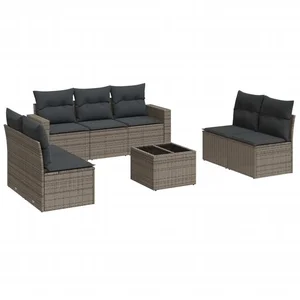 vidaXL Salon de jardin 8 pcs avec coussins gris résine tressée pas cher
