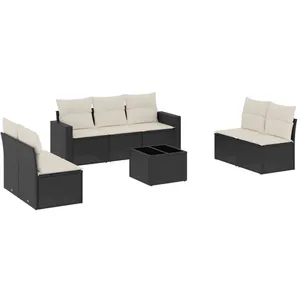 vidaXL Salon de jardin 8 pcs avec coussins noir résine tressée pas cher