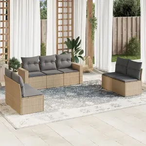 vidaXL Salon de jardin avec coussins 7 pcs beige résine tressée pas cher