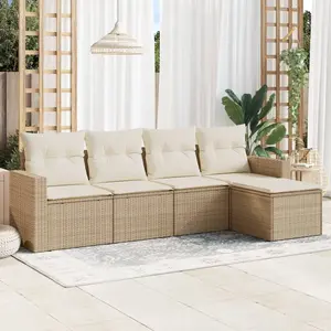 vidaXL Salon de jardin avec coussins 5 pcs beige résine tressée pas cher