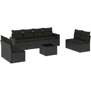 vidaXL Salon de jardin 9 pcs avec coussins noir résine tressée pas cher