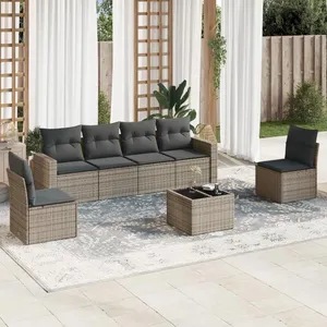 vidaXL Salon de jardin avec coussins 7 pcs gris résine tressée pas cher