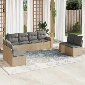 vidaXL Salon de jardin avec coussins 9 pcs beige résine tressée pas cher