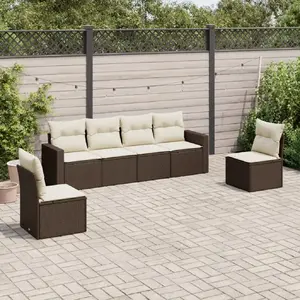 vidaXL Salon de jardin avec coussins 6 pcs marron résine tressée pas cher