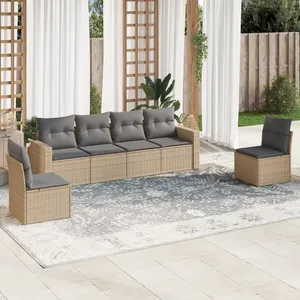 vidaXL Salon de jardin avec coussins 6 pcs beige résine tressée pas cher