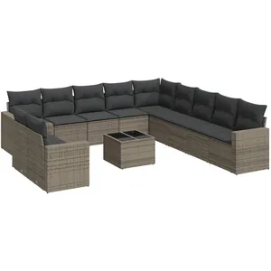 vidaXL Salon de jardin avec coussins 12 pcs gris résine tressée pas cher