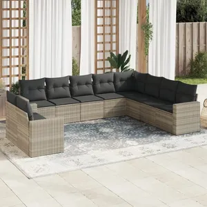 vidaXL Salon de jardin avec coussins 10 pcs gris clair résine tressée pas cher