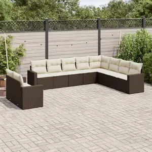 vidaXL Salon de jardin 10 pcs avec coussins marron résine tressée pas cher