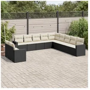 vidaXL Salon de jardin 11 pcs avec coussins noir résine tressée pas cher