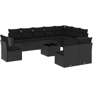 vidaXL Salon de jardin 11 pcs avec coussins noir résine tressée pas cher
