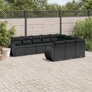 vidaXL Salon de jardin 10 pcs avec coussins noir résine tressée pas cher