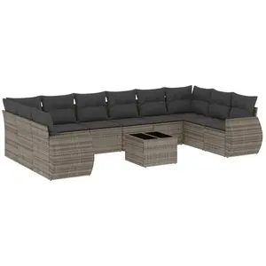 vidaXL Salon de jardin 11 pcs avec coussins gris résine tressée pas cher