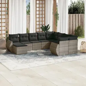 vidaXL Salon de jardin avec coussins 10 pcs gris résine tressée pas cher