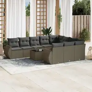 vidaXL Salon de jardin 11 pcs avec coussins gris clair résine tressée pas cher