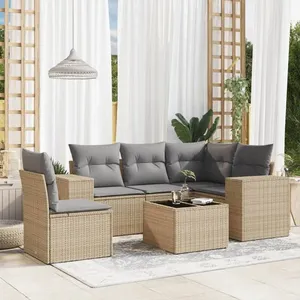 vidaXL Salon de jardin avec coussins 6 pcs beige résine tressée pas cher