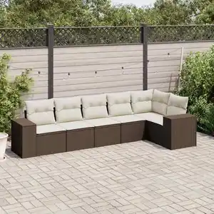 vidaXL Salon de jardin avec coussins 6 pcs marron résine tressée pas cher