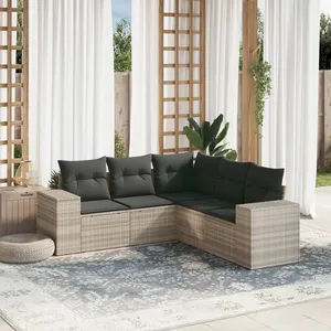 vidaXL Salon de jardin 5 pcs avec coussins gris clair résine tressée pas cher