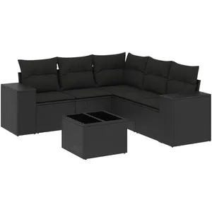 vidaXL Salon de jardin 6 pcs avec coussins noir résine tressée pas cher