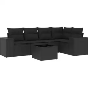 vidaXL Salon de jardin 6 pcs avec coussins noir résine tressée pas cher