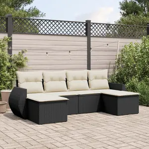 vidaXL Salon de jardin 6 pcs avec coussins noir résine tressée pas cher