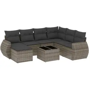 vidaXL Salon de jardin 8 pcs avec coussins gris résine tressée pas cher