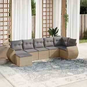 vidaXL Salon de jardin avec coussins 7 pcs beige résine tressée pas cher