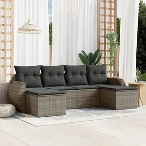 vidaXL Salon de jardin 6 pcs avec coussins gris résine tressée pas cher