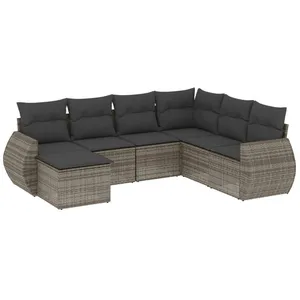 vidaXL Salon de jardin avec coussins 7 pcs gris résine tressée pas cher