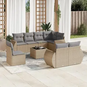 vidaXL Salon de jardin avec coussins 9 pcs beige résine tressée pas cher