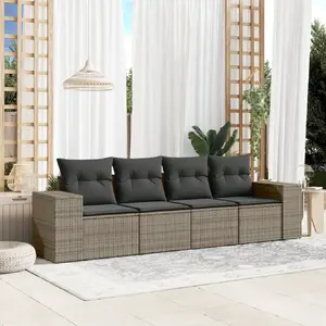 vidaXL Salon de jardin 4 pcs avec coussins gris résine tressée pas cher