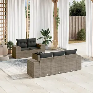 vidaXL Salon de jardin 6 pcs avec coussins gris résine tressée pas cher