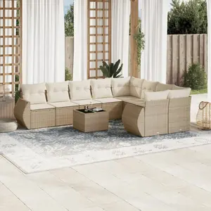 vidaXL Salon de jardin avec coussins 10 pcs beige résine tressée pas cher