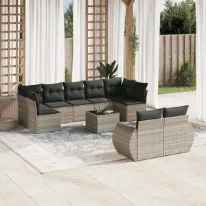 vidaXL Salon de jardin avec coussins 10 pcs gris clair résine tressée pas cher