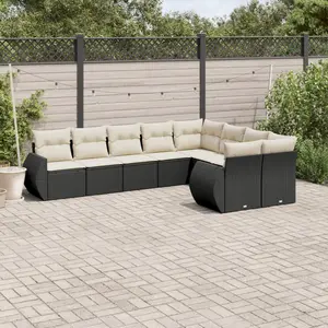 vidaXL Salon de jardin 9 pcs avec coussins noir résine tressée pas cher