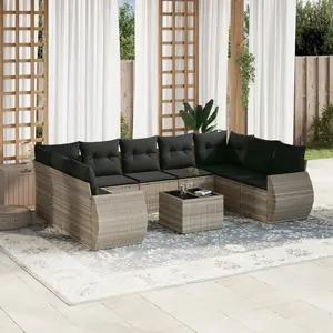 vidaXL Salon de jardin avec coussins 10 pcs gris clair résine tressée pas cher