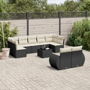 vidaXL Salon de jardin 10 pcs avec coussins noir résine tressée pas cher
