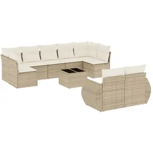 vidaXL Salon de jardin avec coussins 10 pcs beige résine tressée